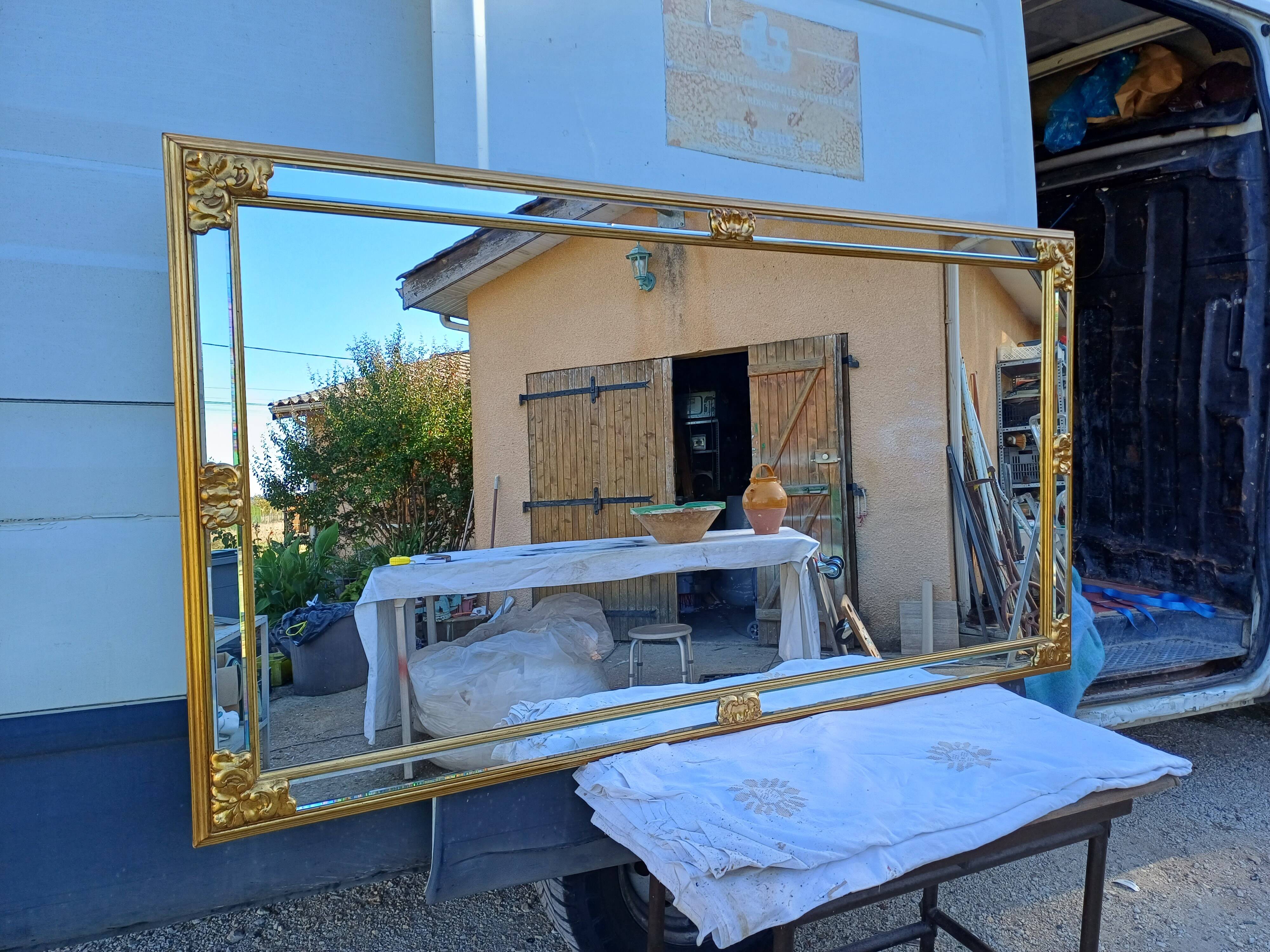 Pareclose and Beveled Wood and Golden Stuk Mirror