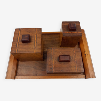 Art-deco wooden smoking set