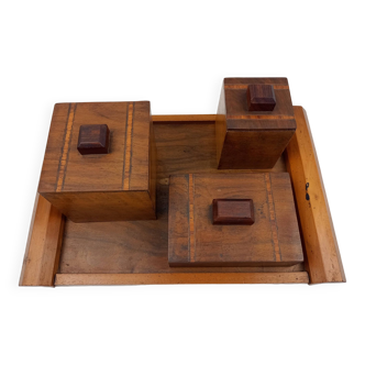 Art-deco wooden smoking set