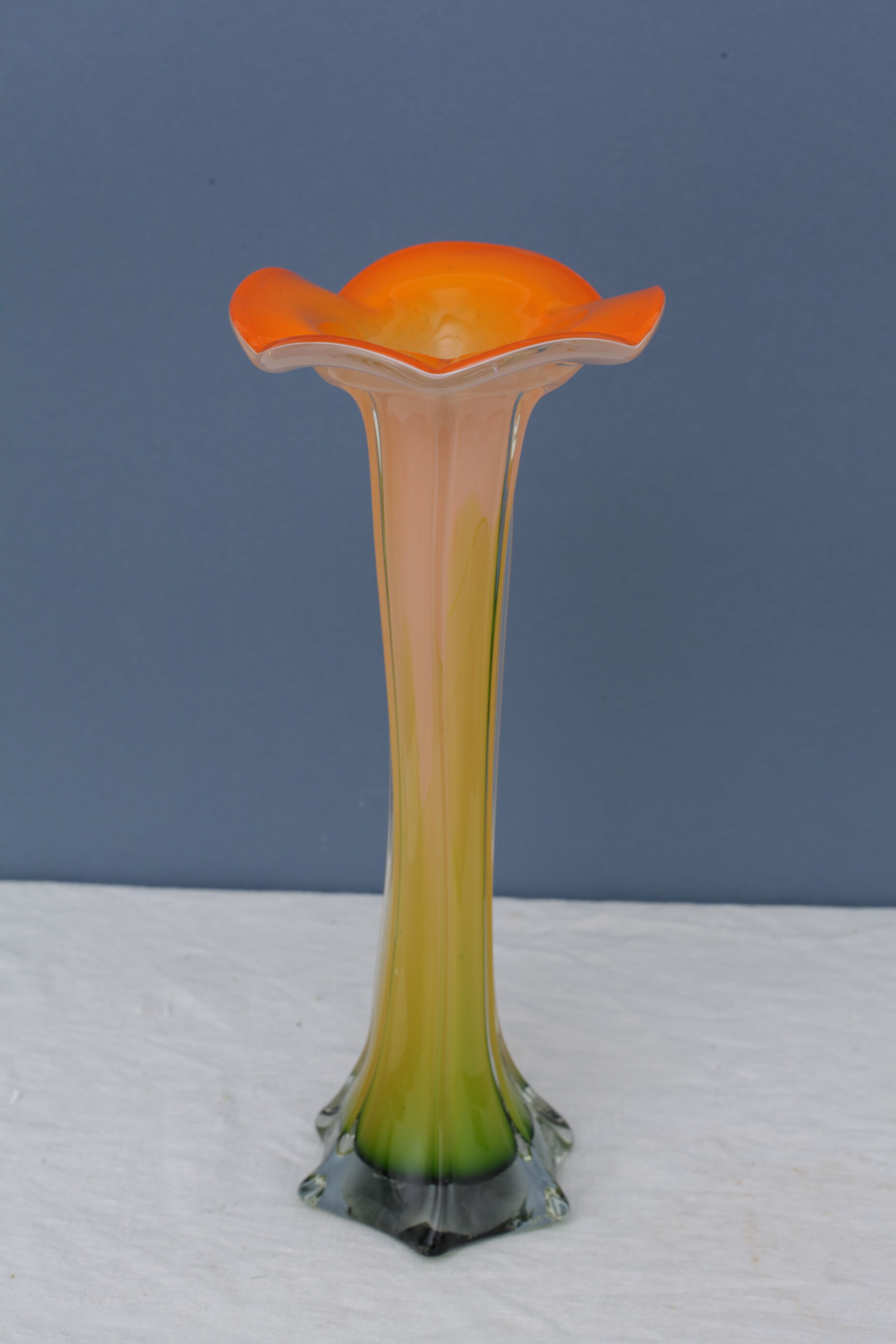 Vase shape flower orange glass Murano 80s
