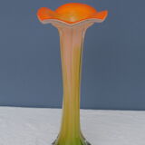 Vase shape flower orange glass Murano 80s