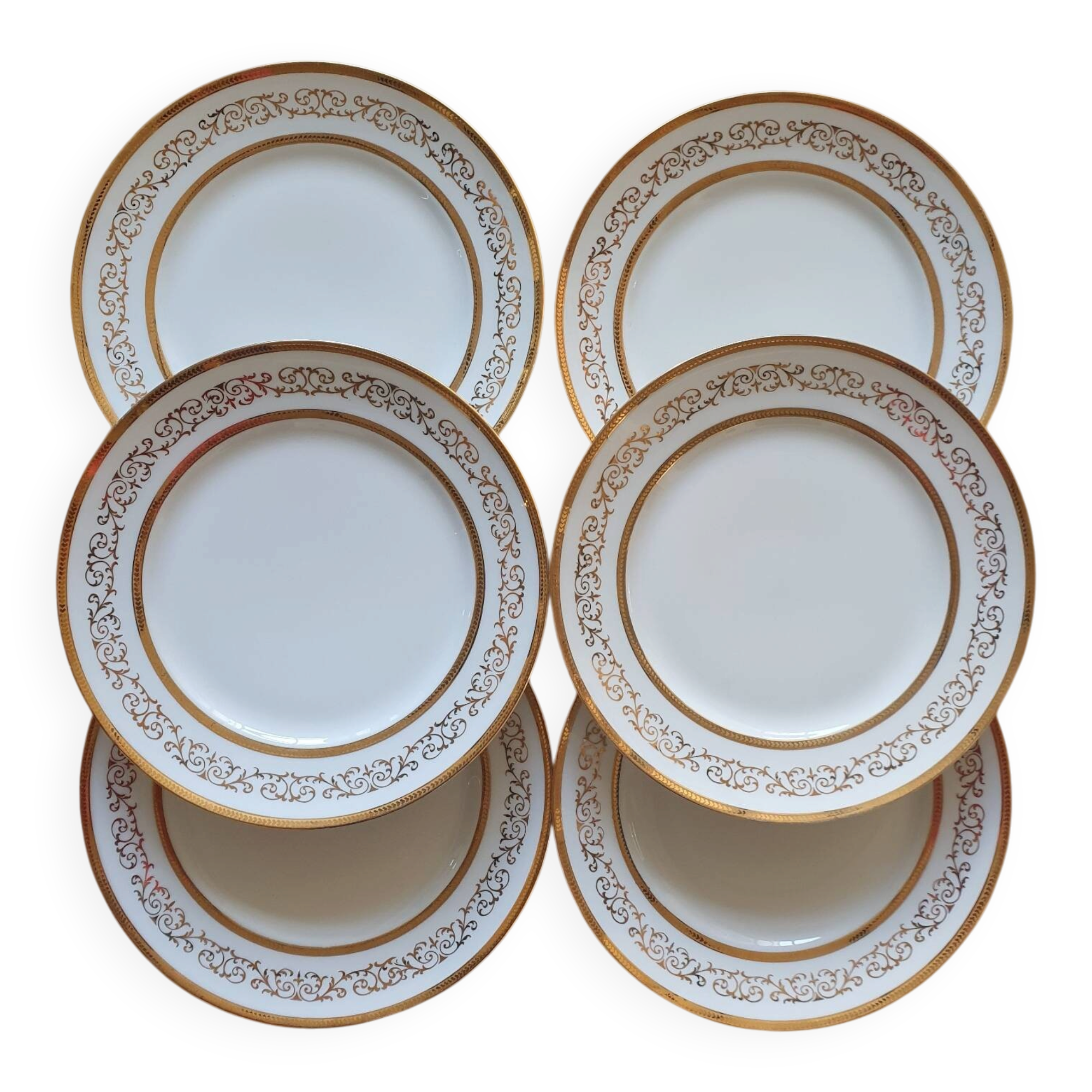 6 gold leaf Limoges porcelain plates