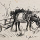 Dessin encadré original signé Guy Tayal âne attelé