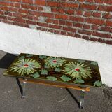 Vintage ceramic coffee table, floral patterns and chrome base.