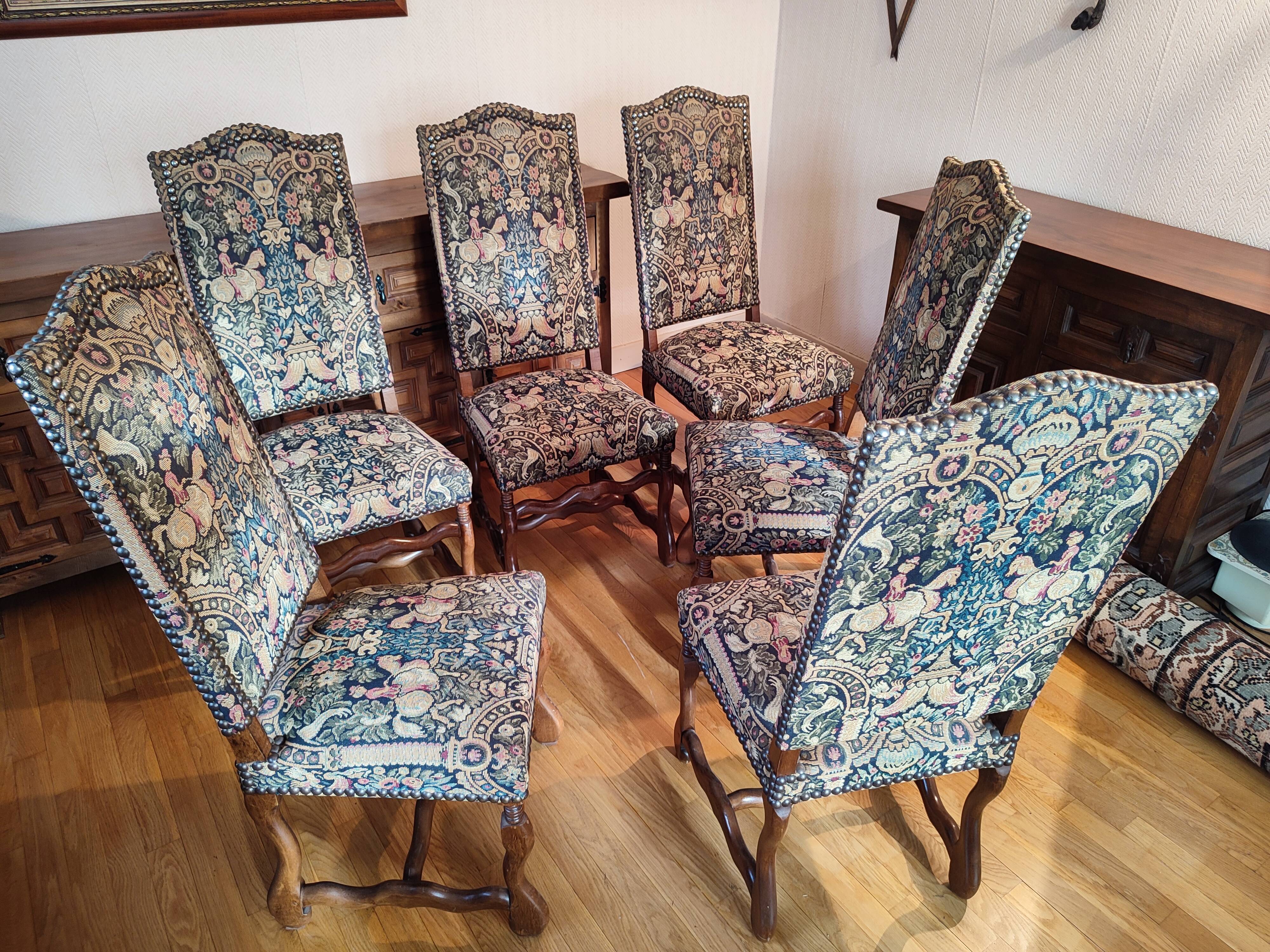 6 Louis XIII chairs with Aubusson tapestry