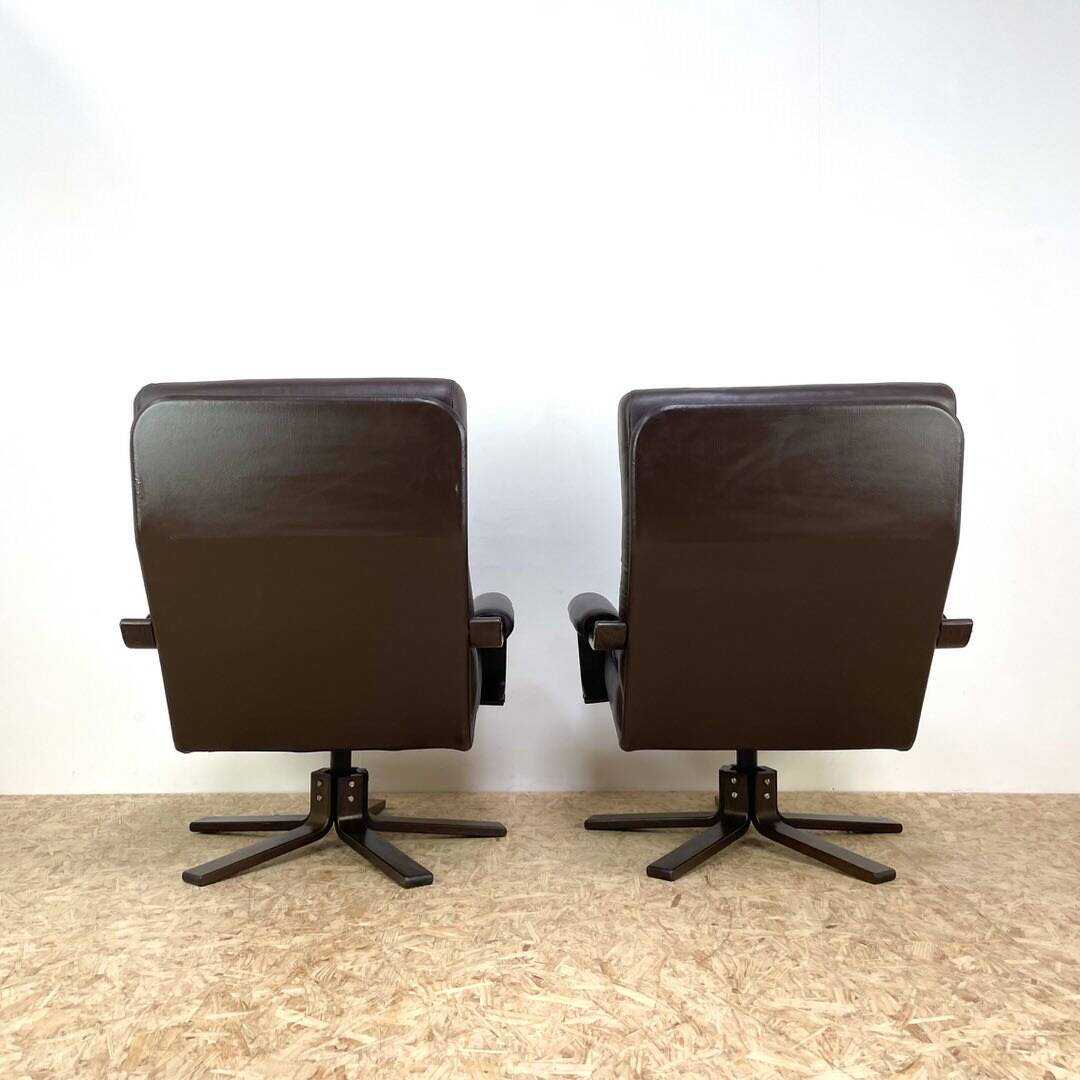 Mid Century Leather Swivel Chairs by Kebe