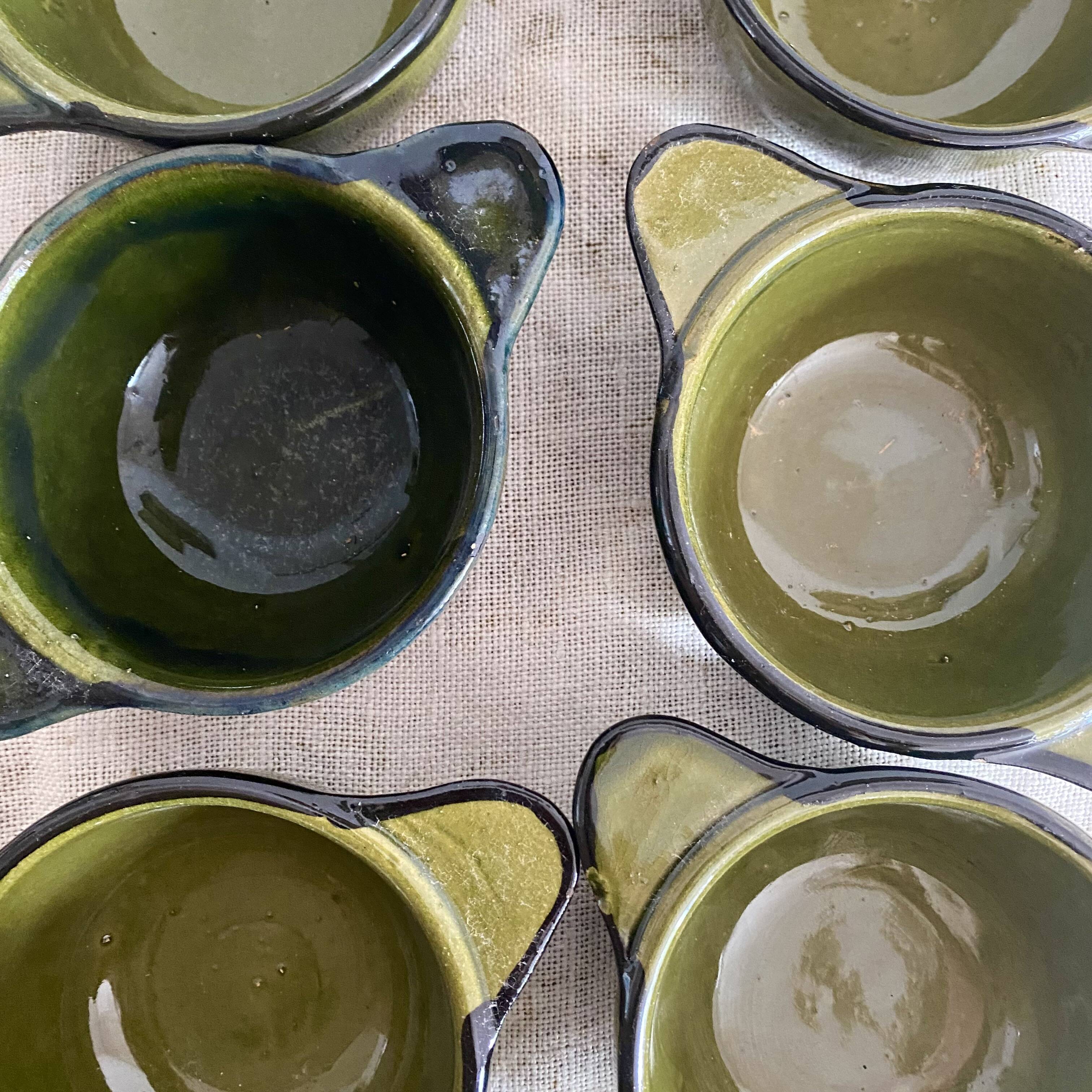 Kaki ceramic ear bowls from the 1970s