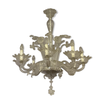 Chandelier venetian in transparent, 8 light murano glass