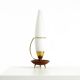 Large 1950s table lamp made of brass and teak, with a frosted glass shade