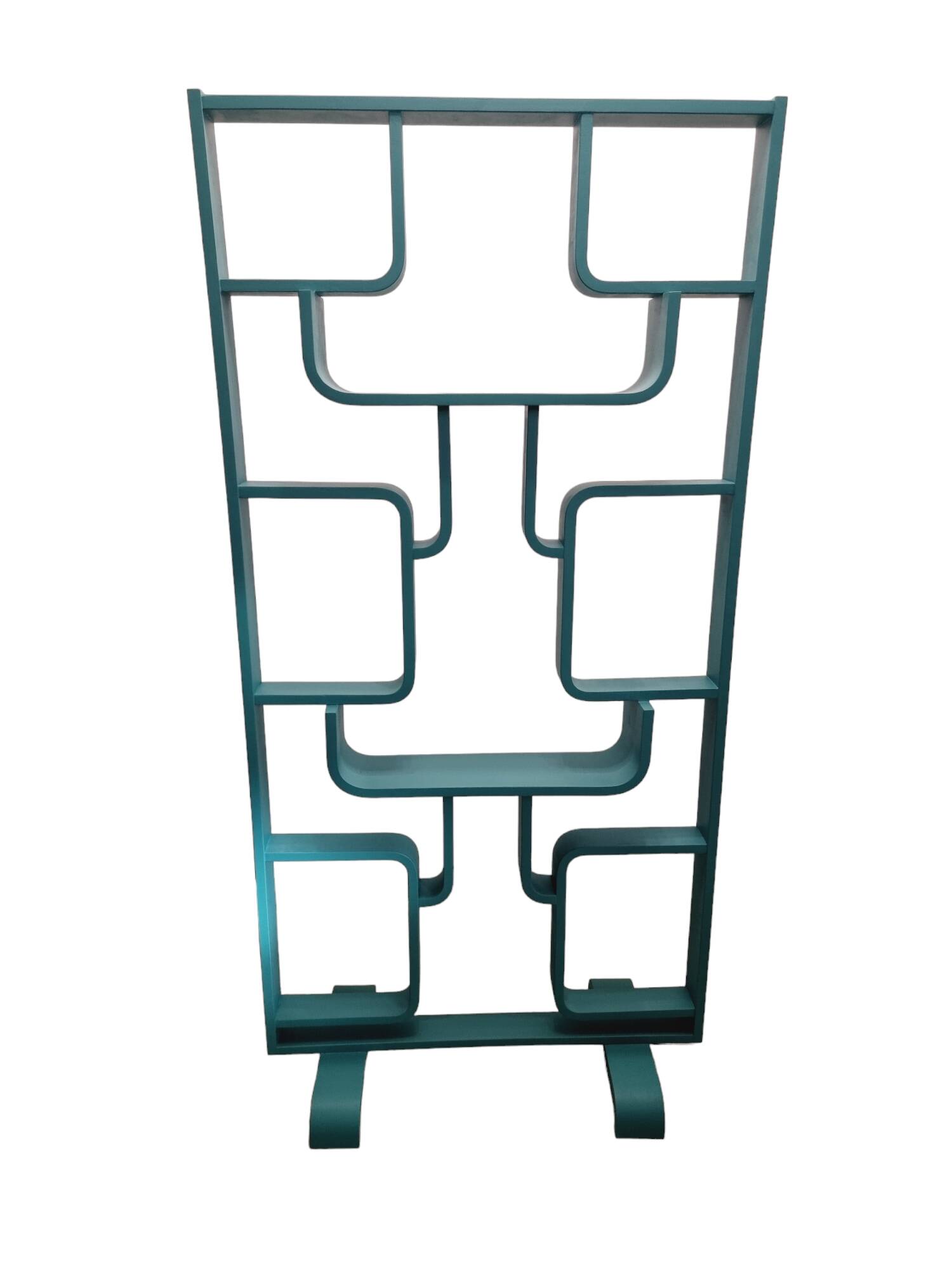 Mid-century room divider by Ludvik Volak in a deep turquoise colour, fully refurbished, Czech 1960s