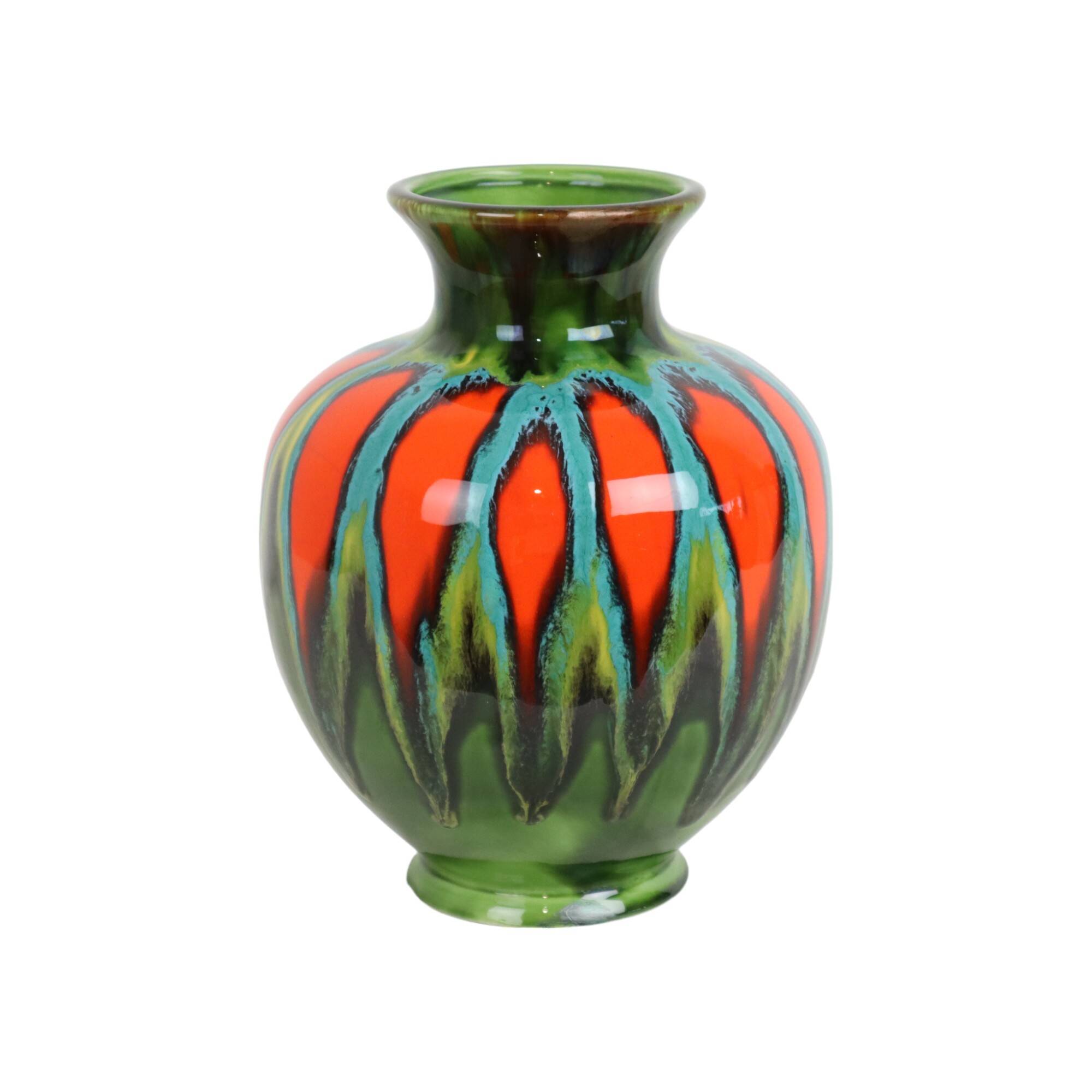 Hubert Bequet Vase Orange Green Turquoise Ceramic Sixties