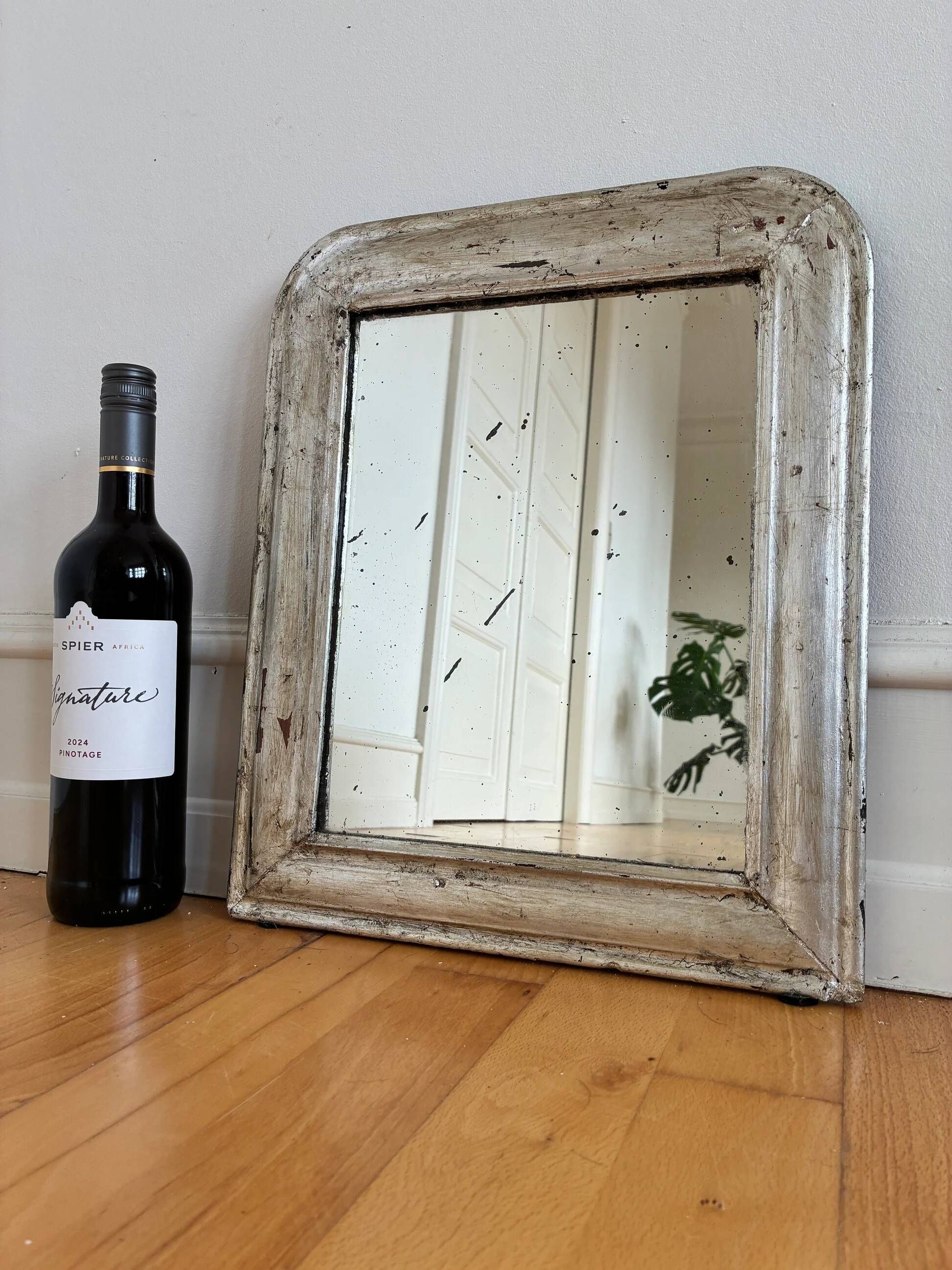 Antique French Louis Philippe silvered giltwood mirror – late 19th century