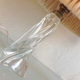 Pair of twisted glass foot bedside lamps and wool/vintage 60s and 70s lampshades