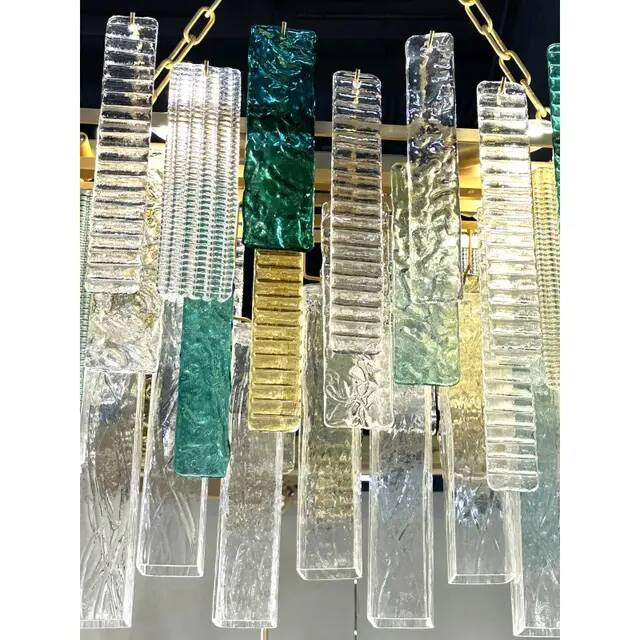 Monumental Rectangular Strip Listelli Murano Glass Chandelier by Simoeng