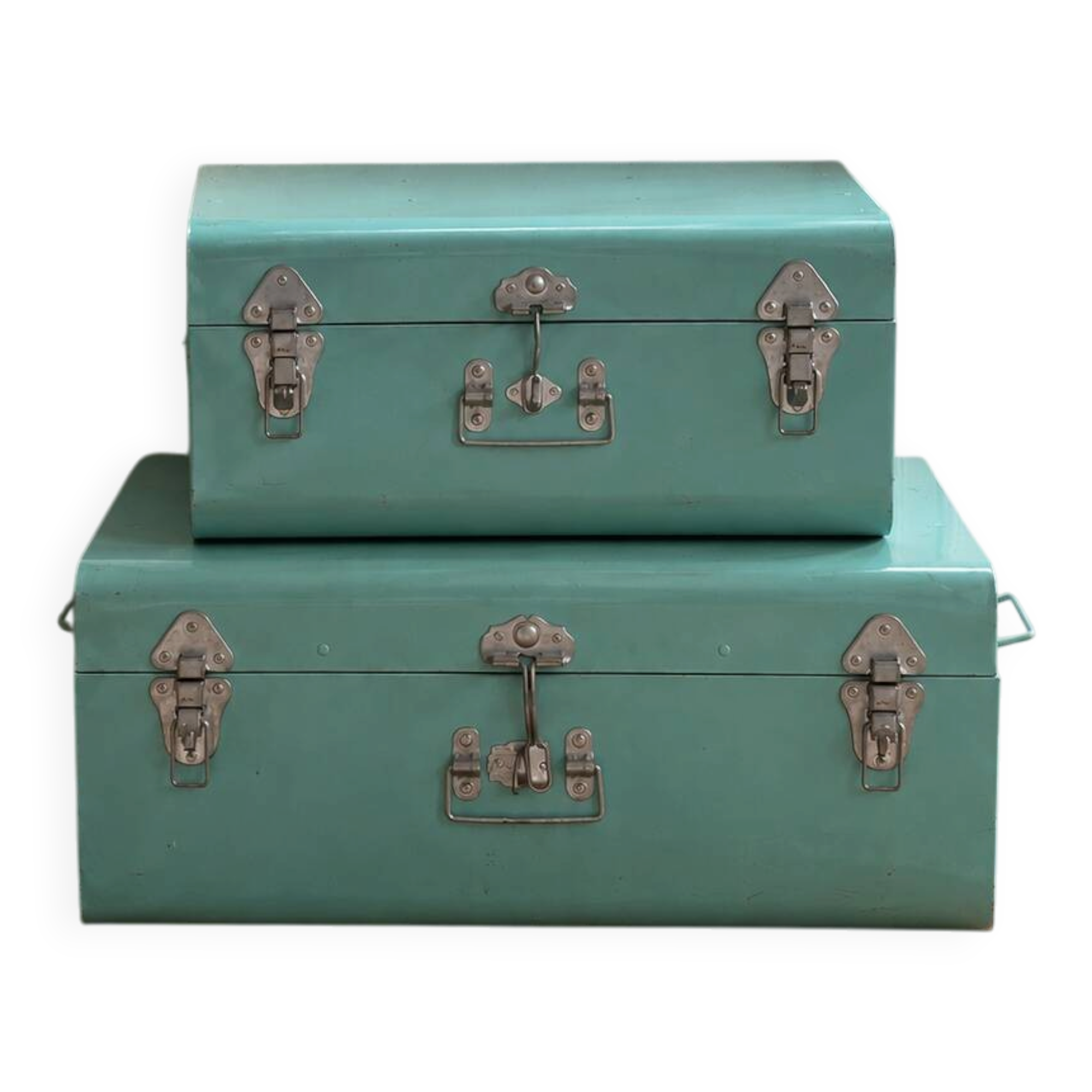 Set of 2 vintage metal trunks