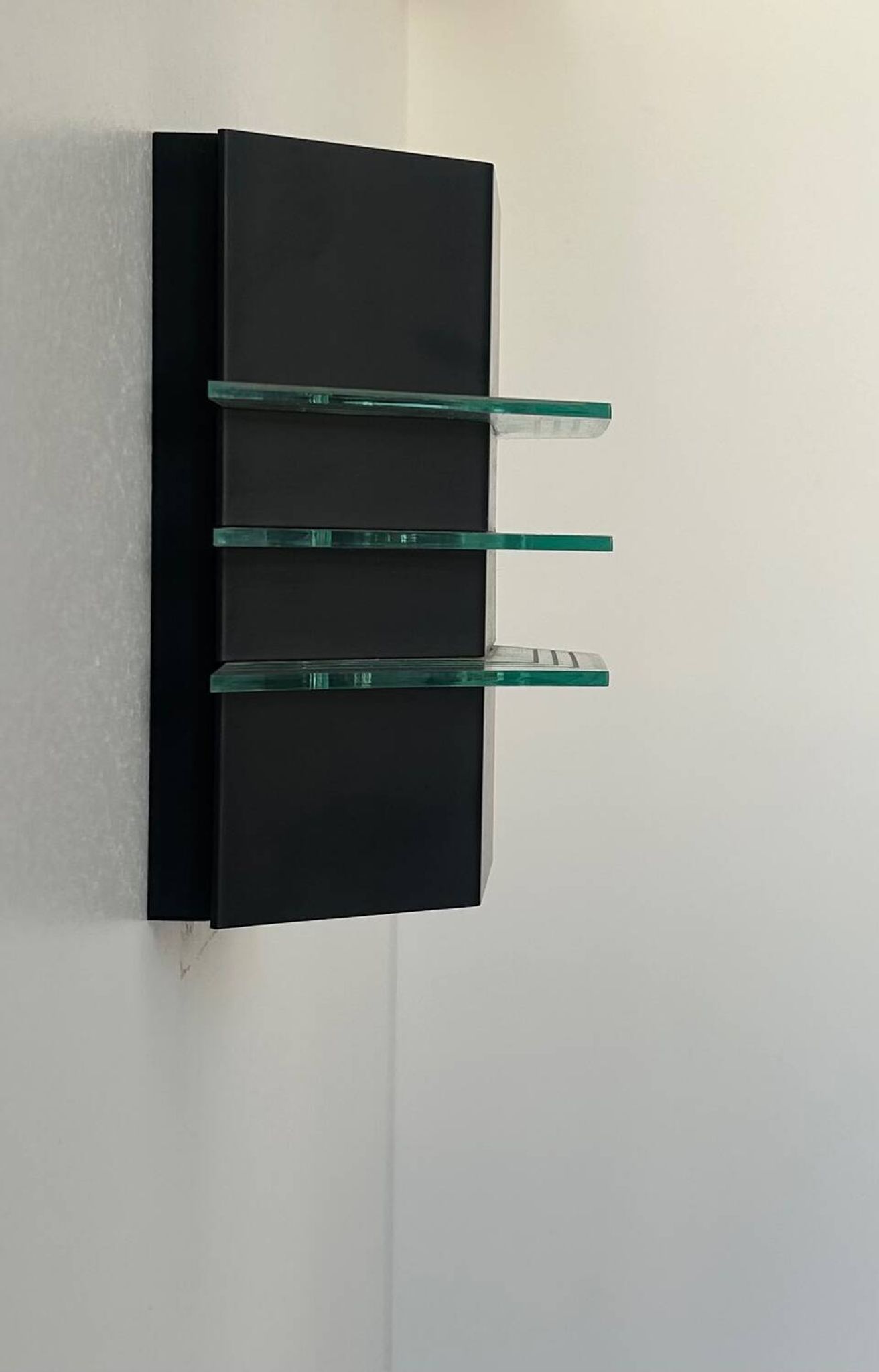 Vintage black metal and glass wall lamp, France 1980