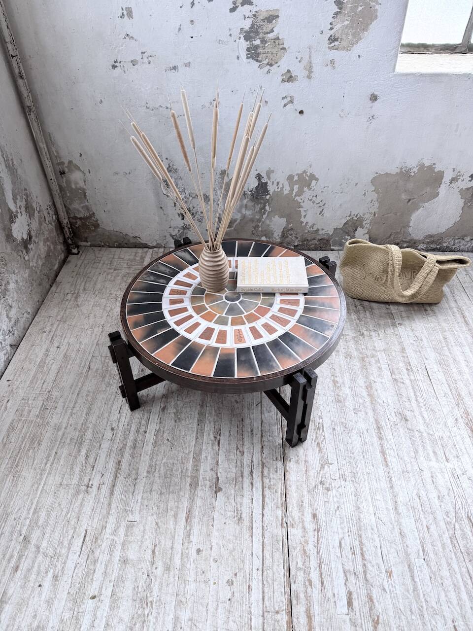 Round coffee table Roger Capron herbarium terracotta