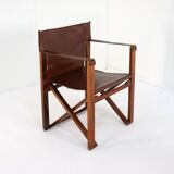 Fauteuil safari pliant en cuir marron et bois