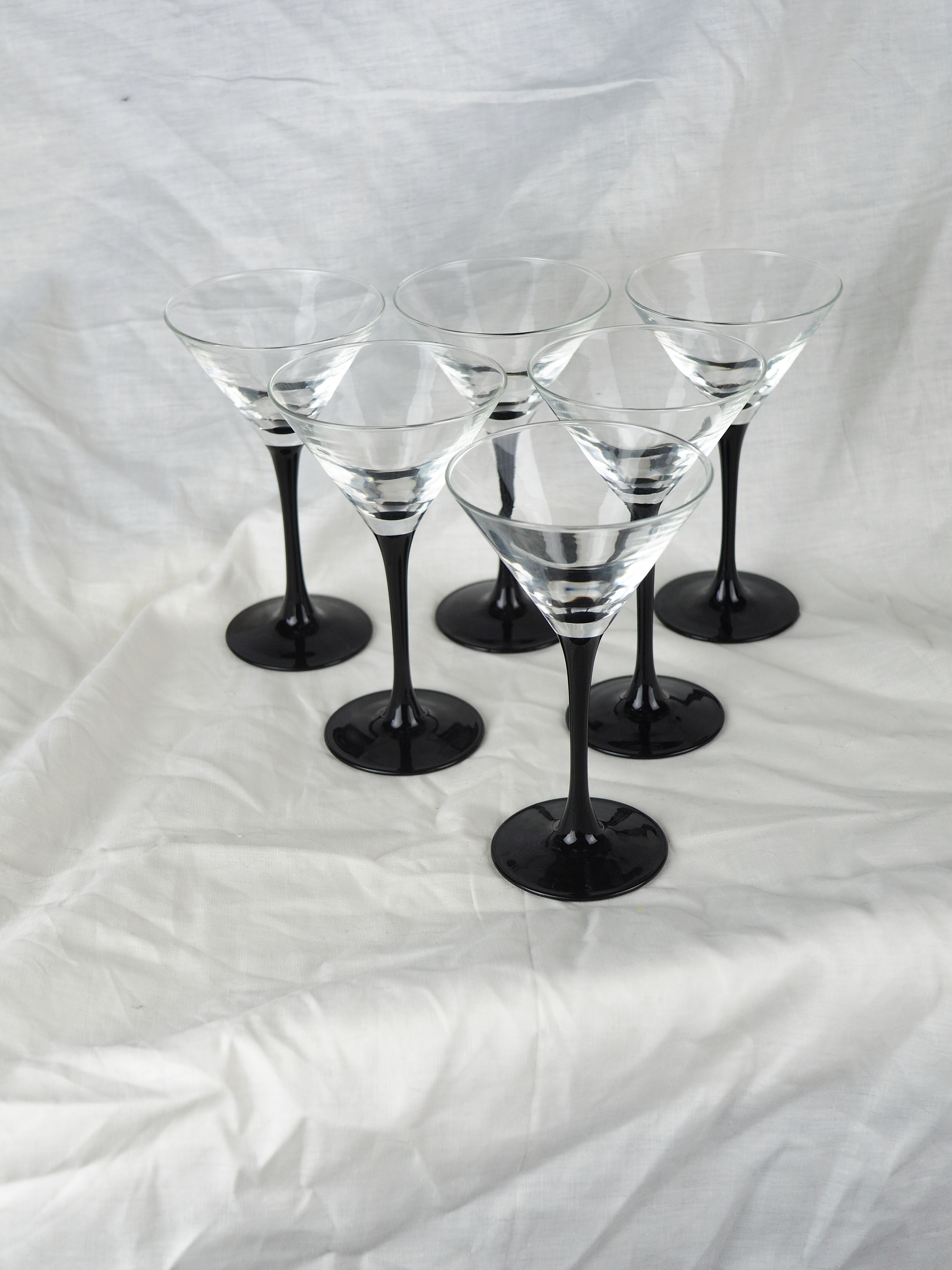 Set of 6 black-footed martini glasses - Arques crystal, Luminarc - 70s / 80s