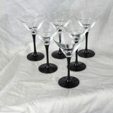 Set of 6 black-footed martini glasses - Arques crystal, Luminarc - 70s / 80s