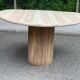 Scandinavian round dining table with a central base, stripped, made of solid raw wood, 90.