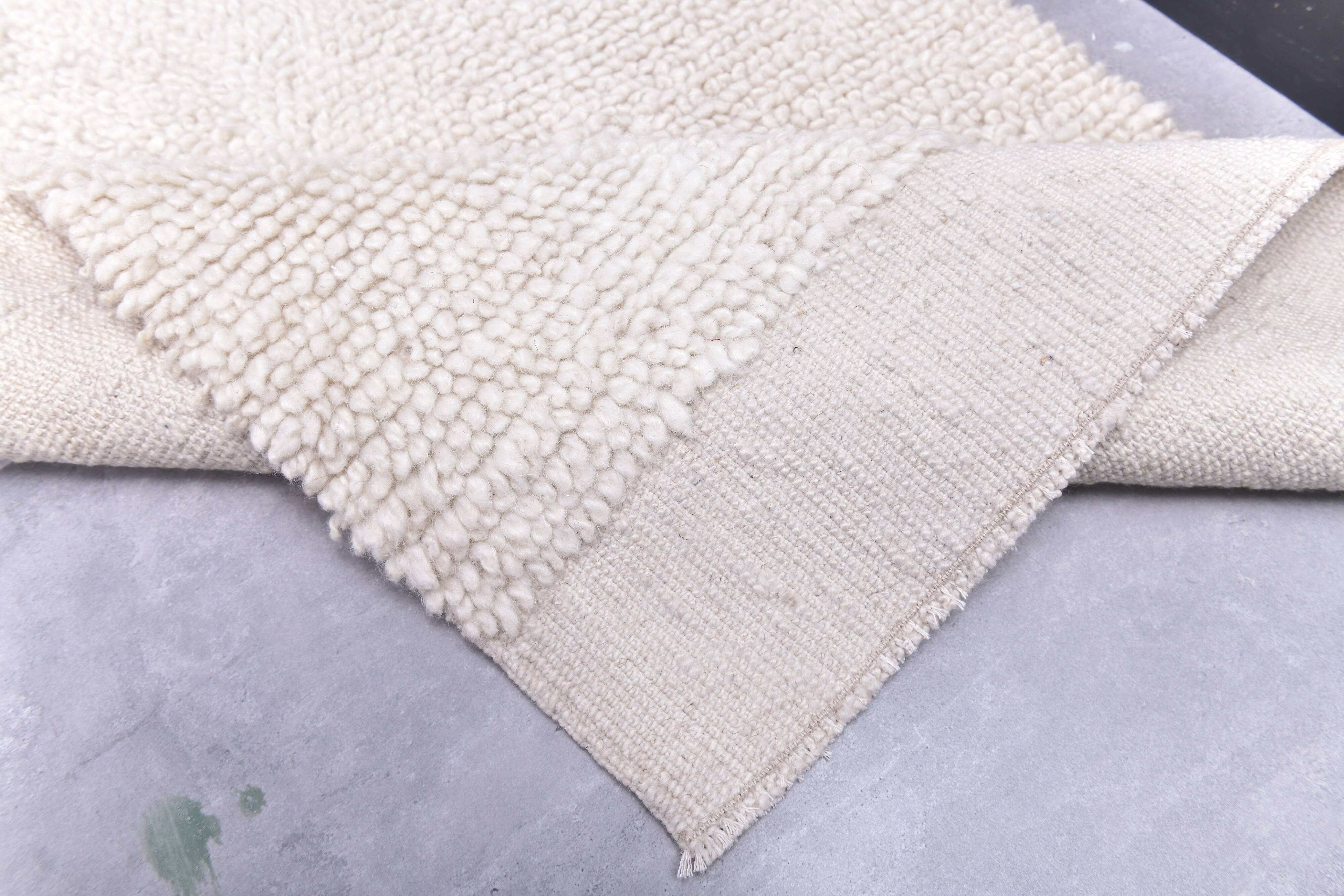 2x10 %100 Wool White Moroccan Runner Rug, 68x303Cm