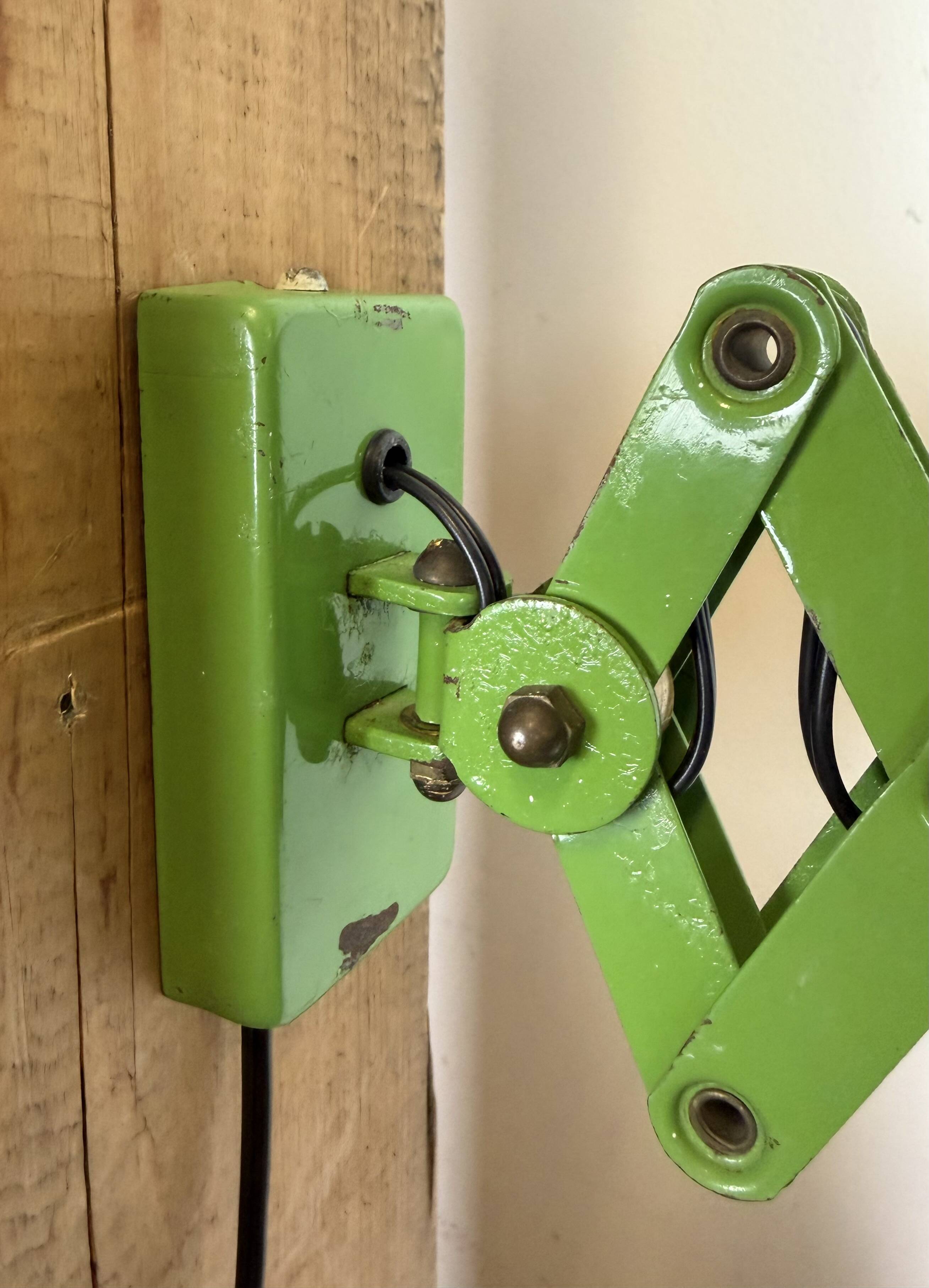 Green Industrial German Scissor Wall Lamp from Kaiser Leuchten, 1960s