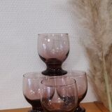 4 water glasses on foot pink purple vintage art deco