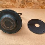 Antique japanese green cast iron teapot flower decor + vintage stand