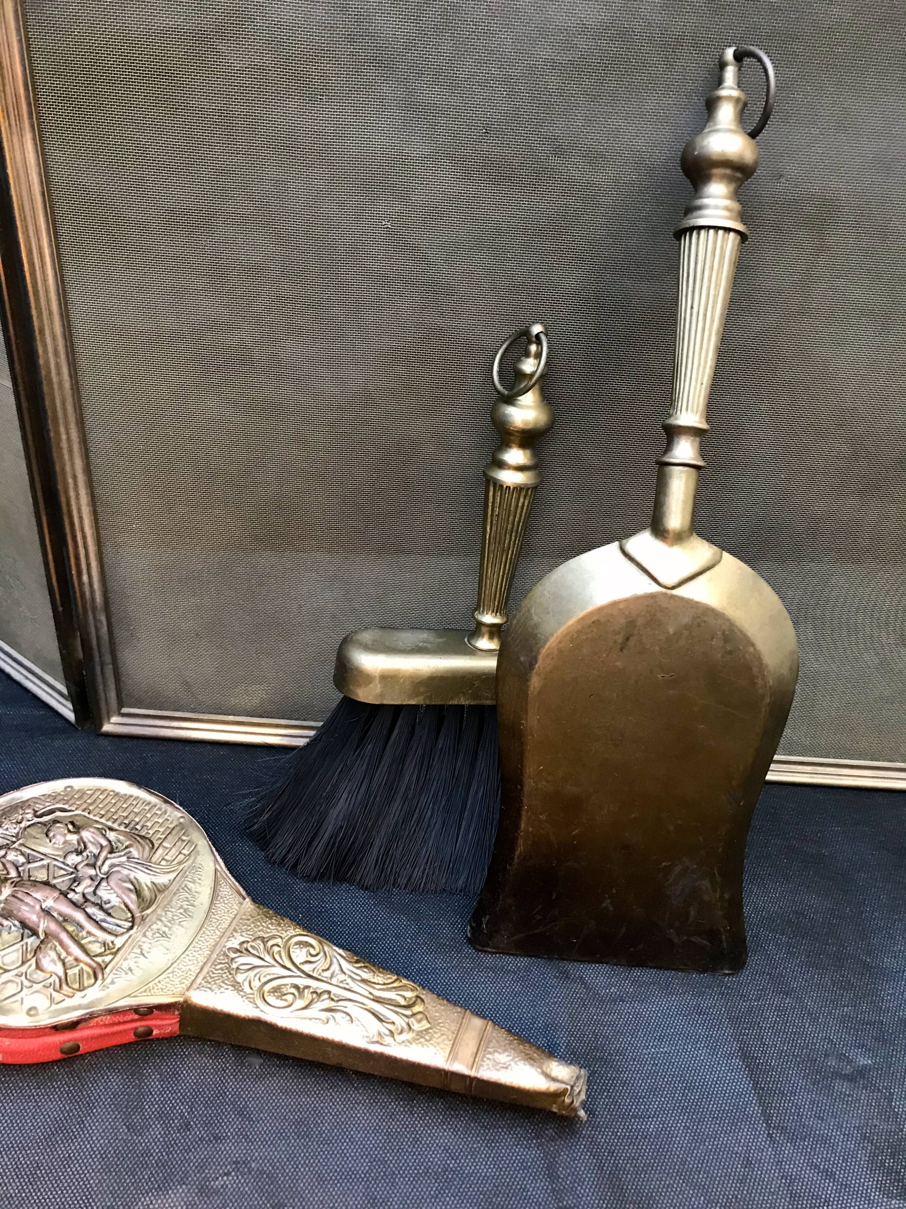 Old fire screen and accessories brass fireplace 1940 spark arrest fireplace firescreen