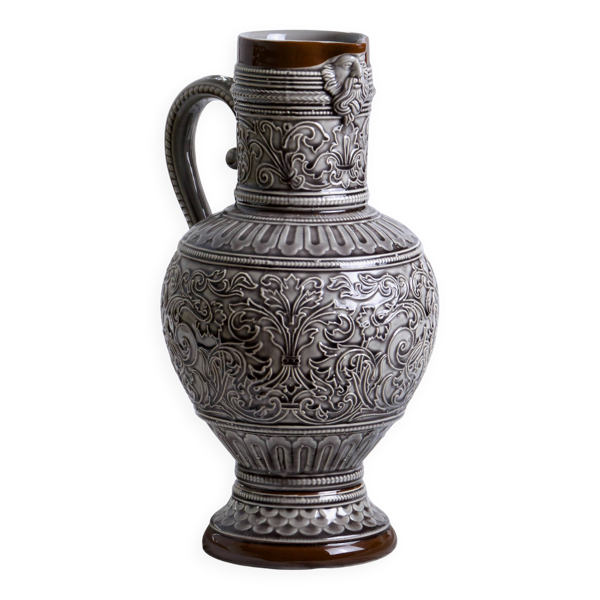 Grande carafe / vase du XIXe siècle (1840) en barbotine tête de proue