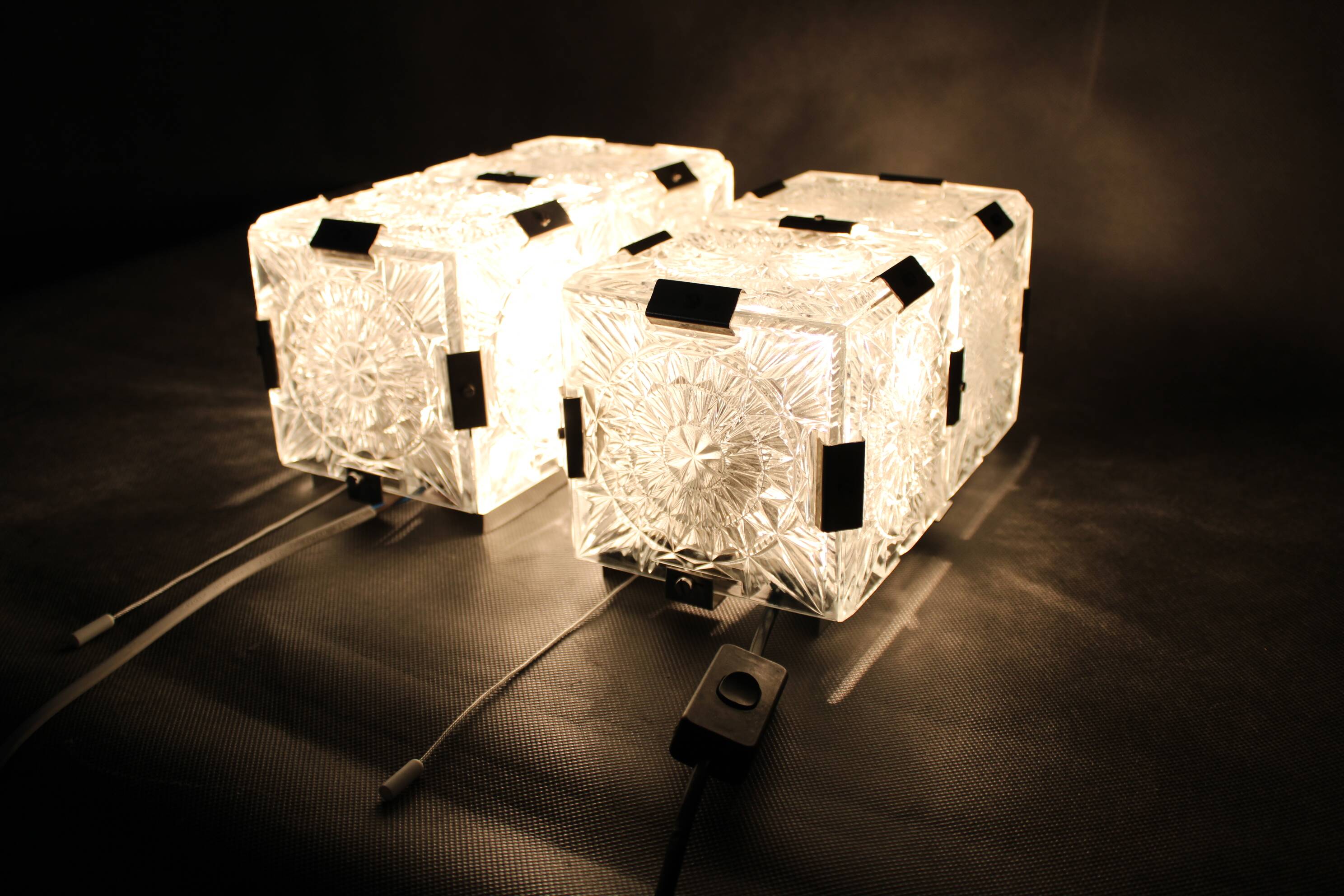 Pair of mid-century Czech glass wall lights by Kamenický Šenov
