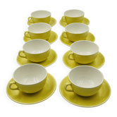 Set of 8 Vintage Boch Frères Yellow Cups and Saucers