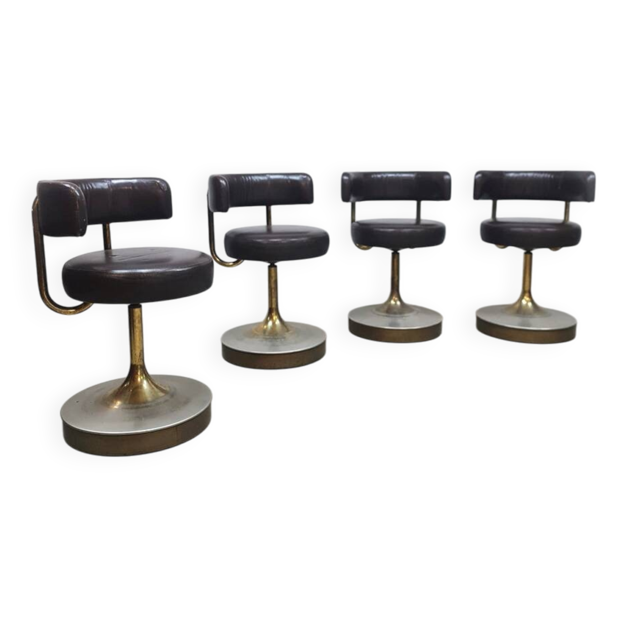 Vintage Swedish design low stools brown leather Borje Johanson