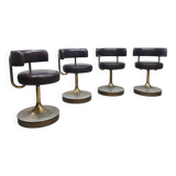 Vintage Swedish design low stools brown leather Borje Johanson