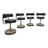 Tabourets bas vintage design suédois en cuir marron Borje Johanson