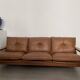 Scandinavian sofa in brown leather and solid wood