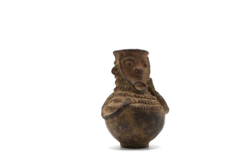 Mangbetu pottery container with hermaphrodite ancestor