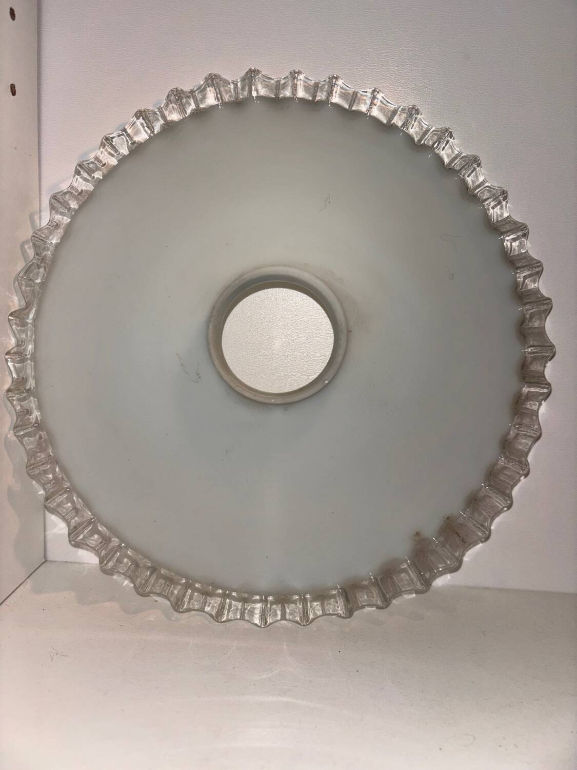 Pleated edge white opaline lampshade