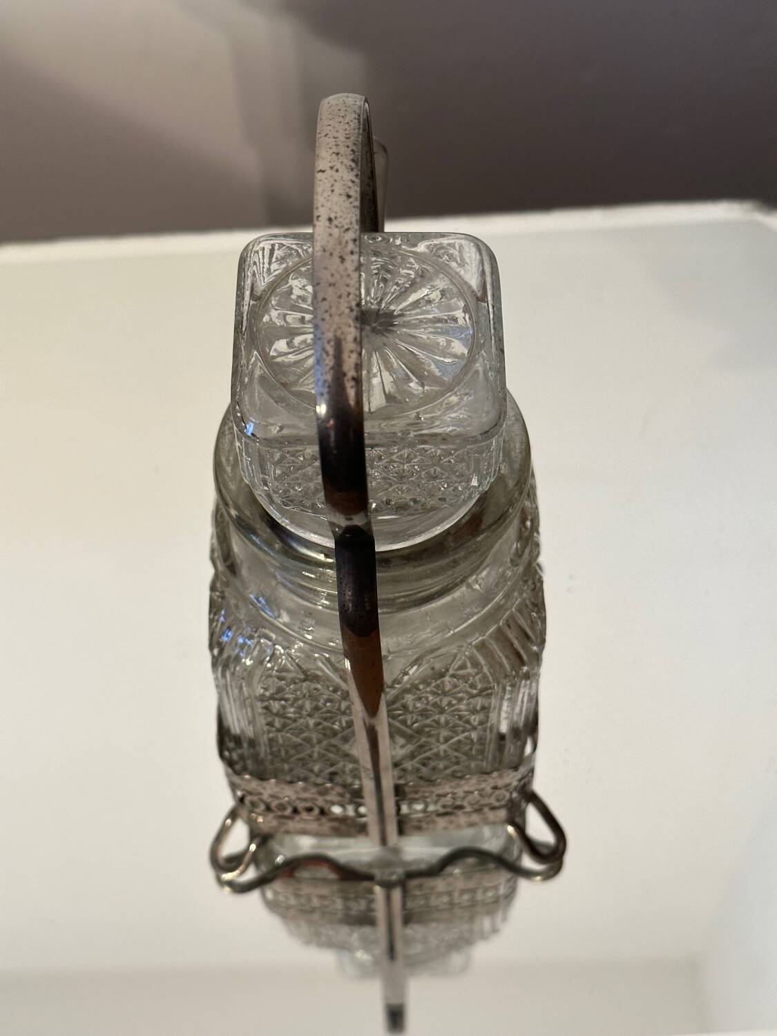 Pot - vintage pickle jar from the 70s - silver metal and cut glass