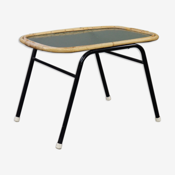 Vintage rattan coffee table Dutch Design cloud glass top, 1960