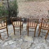 Lot de 4 chaises en bois avec assise cannée