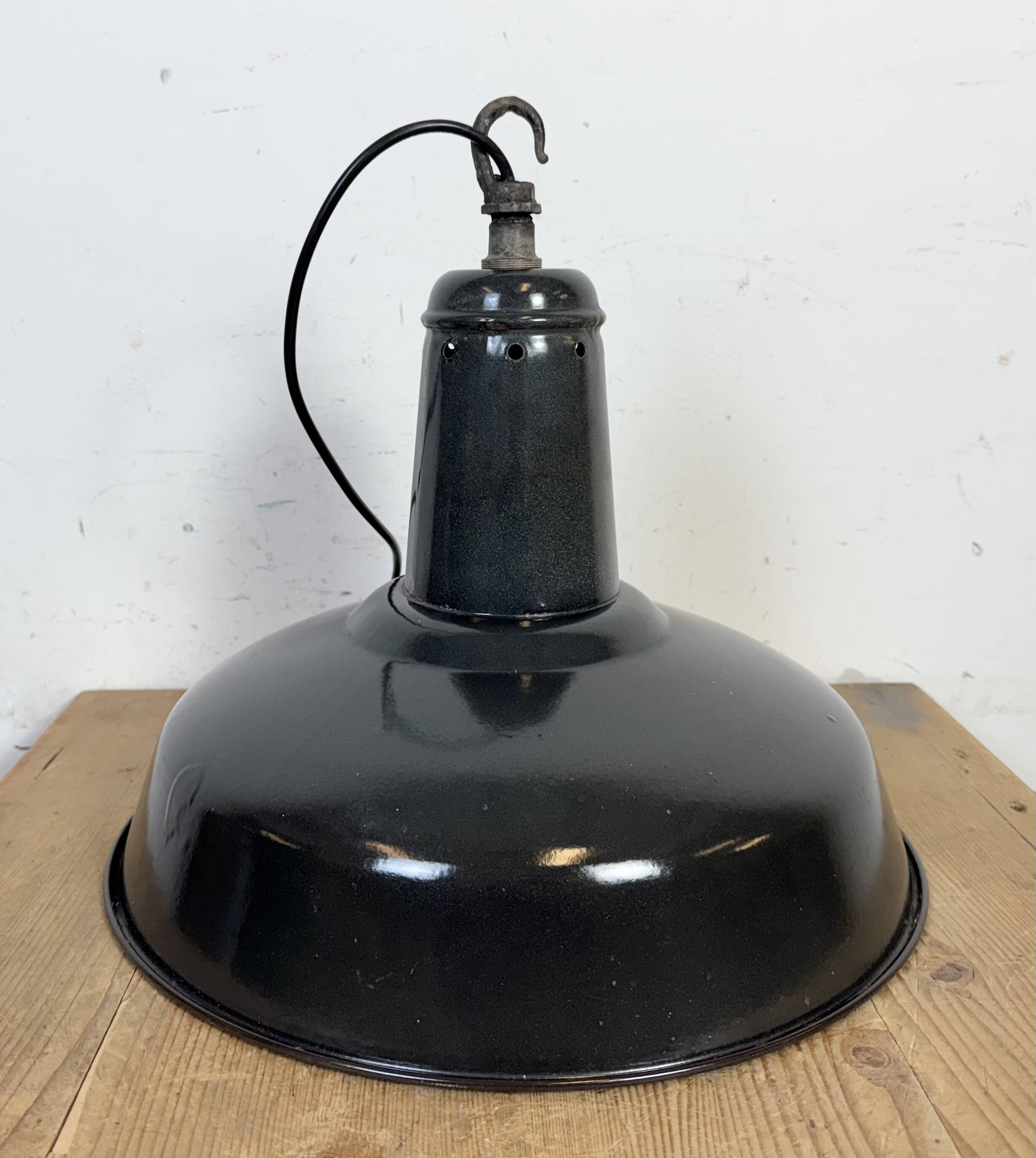 Industrial French Dark Grey Enamel Factory Pendant Lamp, 1960s
