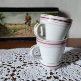 Antique French 2 Heavy Barware Brulot Coffee Cups Demi-Tasse Size From Late 1800s. Espresso Whiteware Kitchenalia. Rustic French Bistroware
