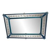 Stylish Modern Venetian Blue Mirror with Hand-Carved Murano Glass Frame
