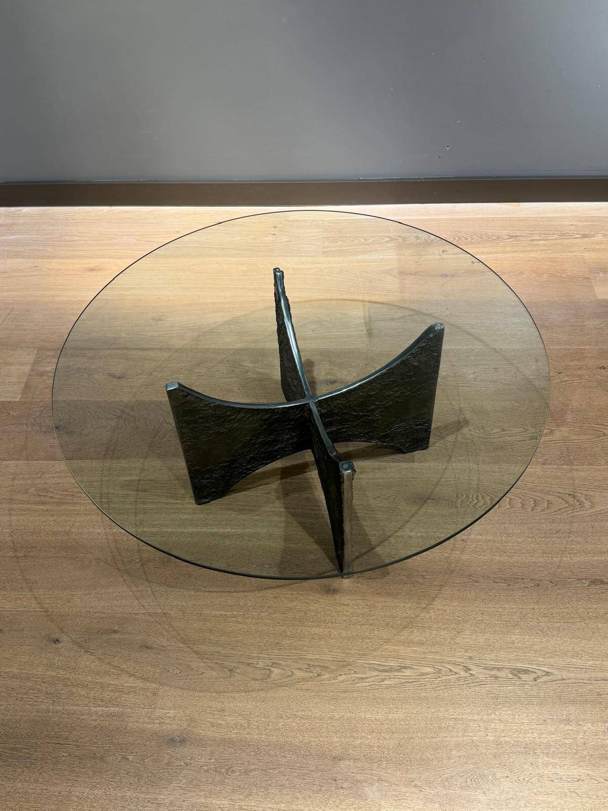Brutalist coffee table in aluminium and glass