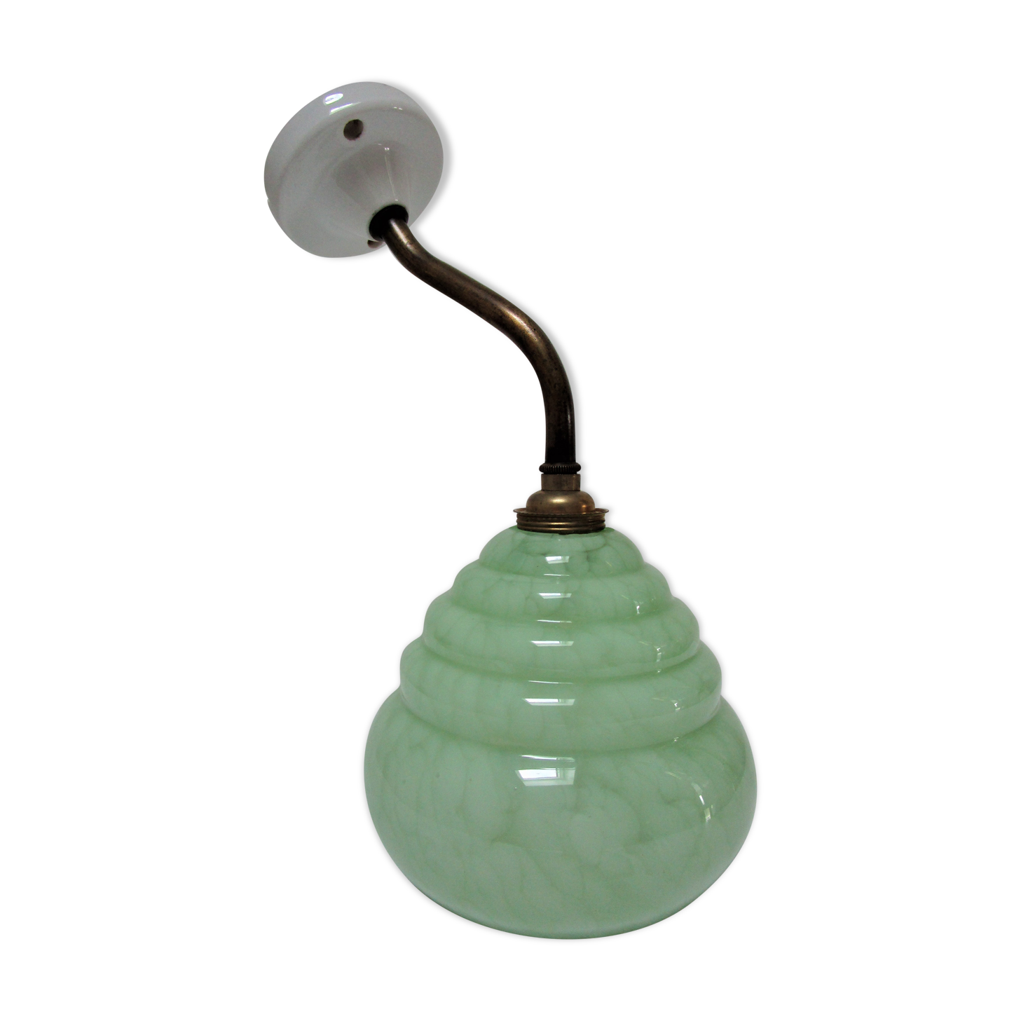 Wall lamp Art Deco porcelain brass glass Clichy almond green