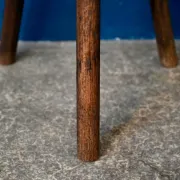 Rustic tripod stool in solid wood, 1950s brutalist style.