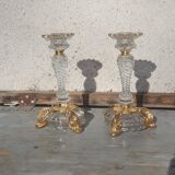 pair of molded glass candlesticks