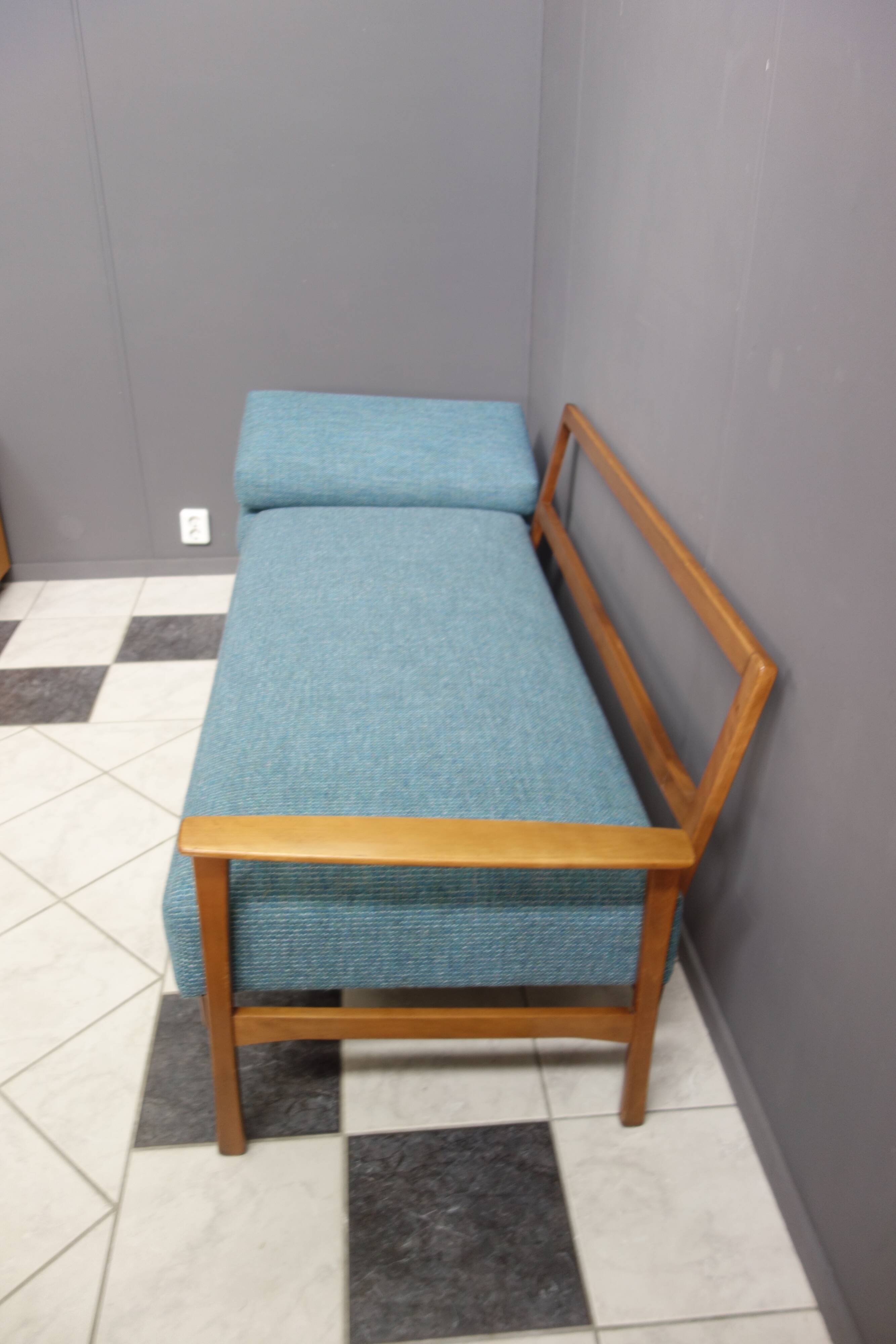 Blue fabric daybed wood frame 1960s